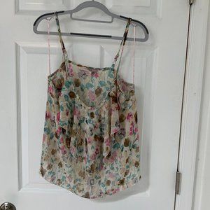 Light Sheer Tank Top Cream with flower pattern